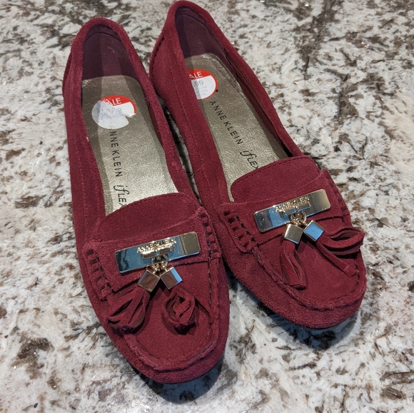 NWT Anne Klein Akoates iflex Women's Leather Suede Loafers in Maroon Red… - Picture 1 of 7